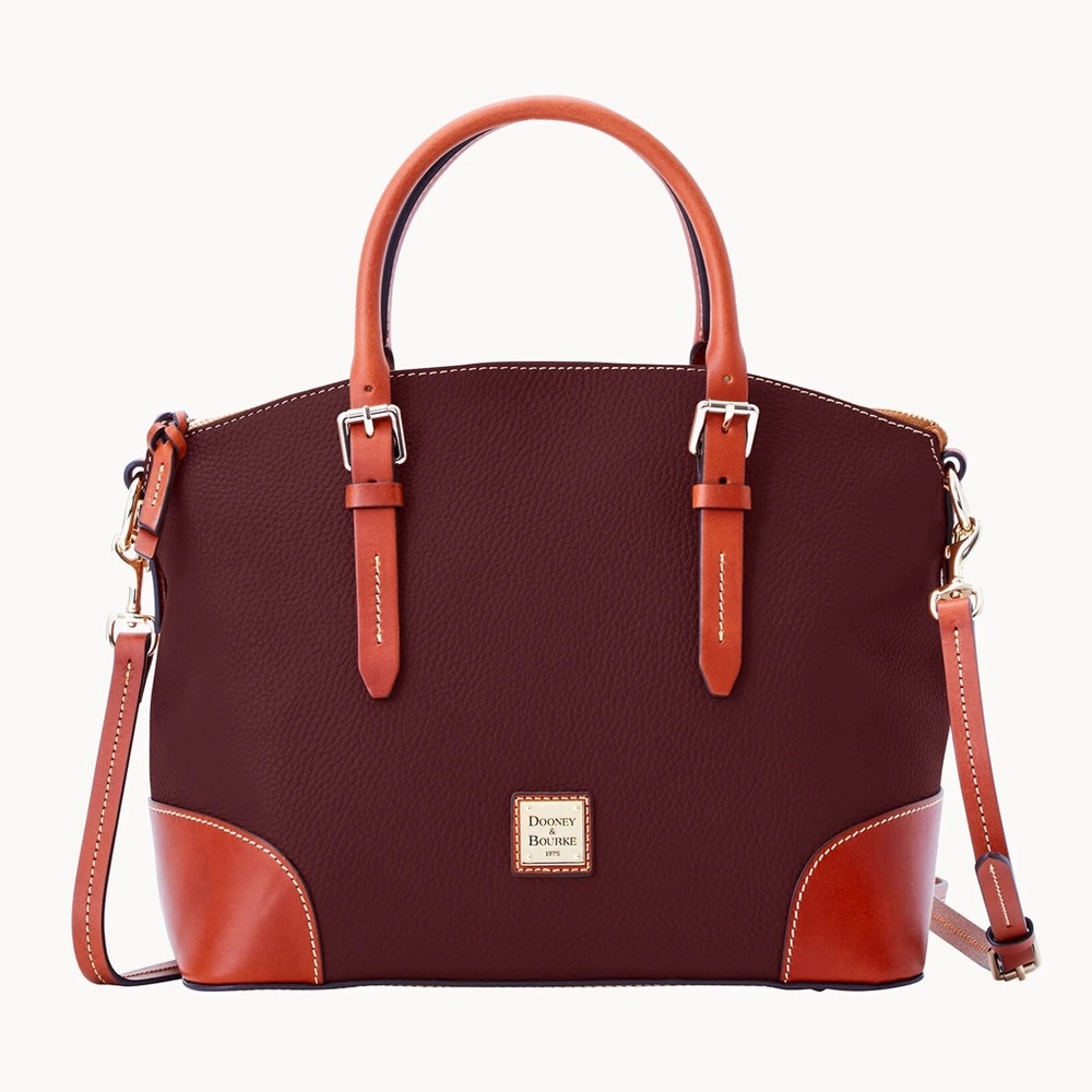 Dooney & Bourke Genuine Leather Pebble Grain Domed Satchel in Bordeaux